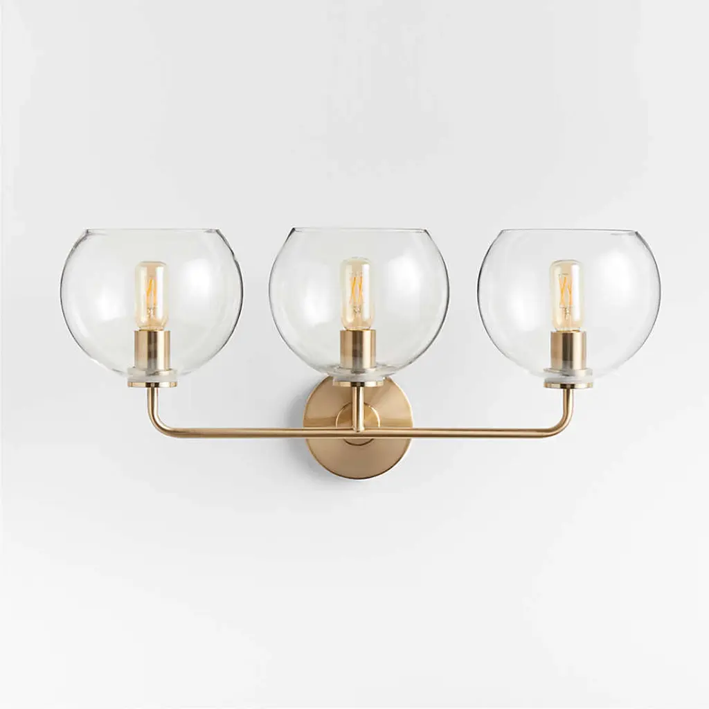 Arren Brass 3-Light Wall Sconce with Clear Round Shades 03.webp