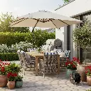 Outdoor dining umbrella plants.webp