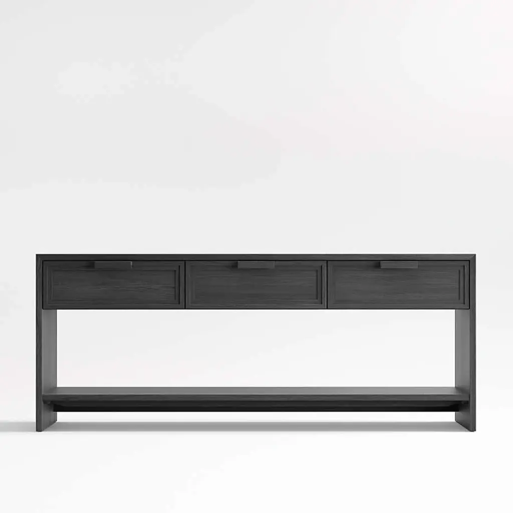TimberCraft Rectangular Storage Console Table (Black Wood)