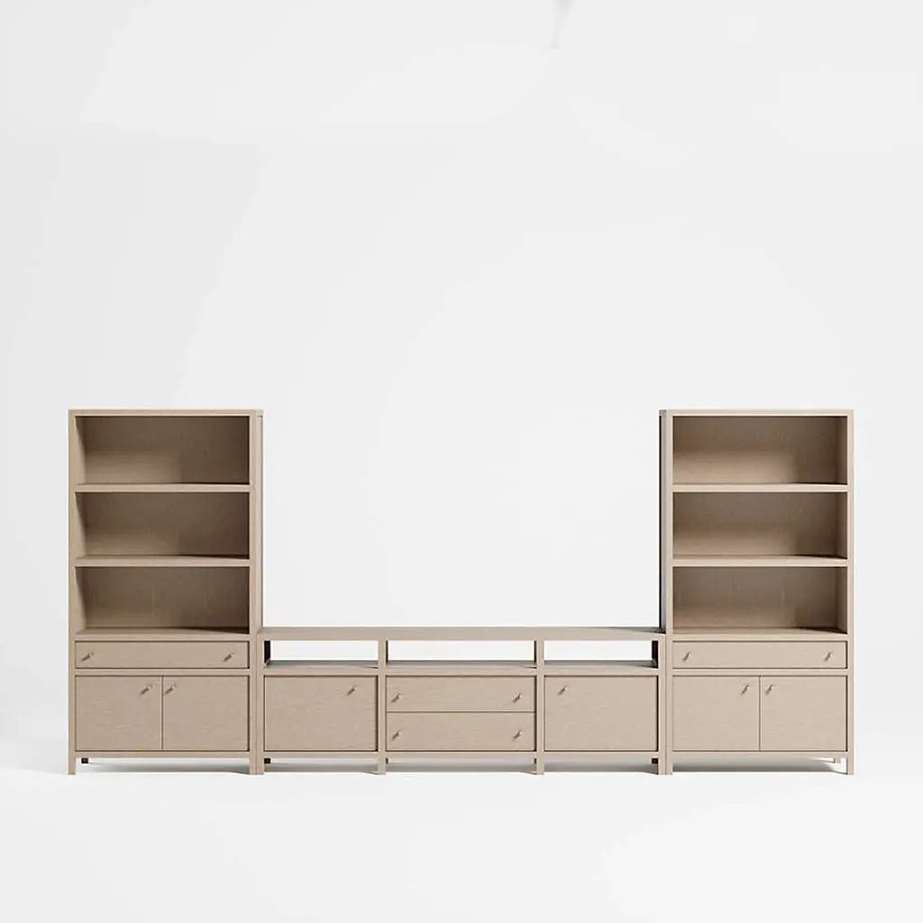 TimberCraft TV Unit with Bookcase (Natural Wood)